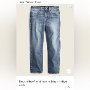 J Crew NWOT Slouchy boyfriend jean in Bright Indigo wash size 28